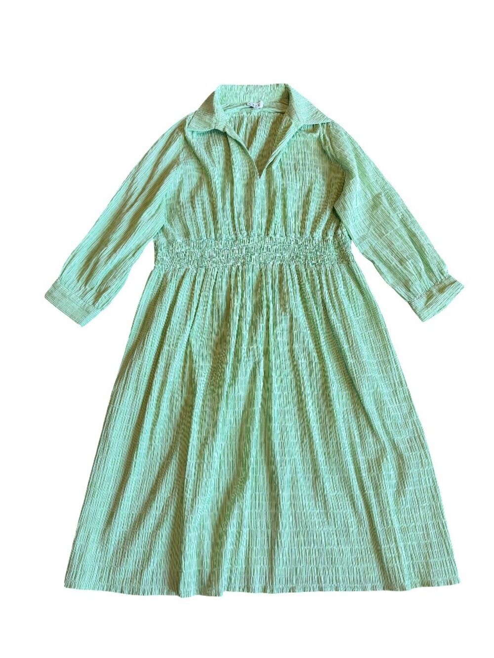 Wray Lindsey Midi Length Dress Seersucker Green Stretchy Cotton Size 2XL Women's